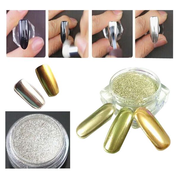 

moonbiffy 1g/box nail glitter powder shinning mirror eye shadow makeup powder dust nail art diy chrome pigment glitters, Silver;gold