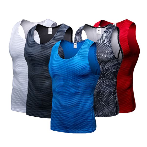 

2018 new high elastic men compression running vests men's quick dry sleeveless sport shirts tights gym fitness sport clothing, Black;blue