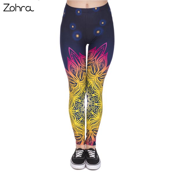 

zohra spring fashion women legins mandala lights 3d printing legging high waist soft woman leggings, Black