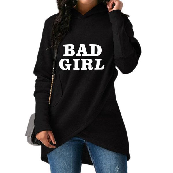 

2018 autumn women's new fashion bad girl print comfortable long sleeve hoodie sweatshirt women's large size female, Black