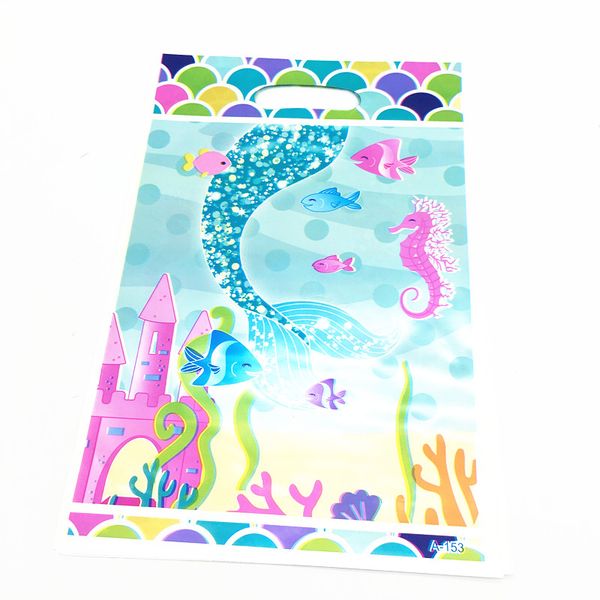 

10pcs/lot mermaid loot bags mermaid plastic candy bags theme birthday party decorations candy