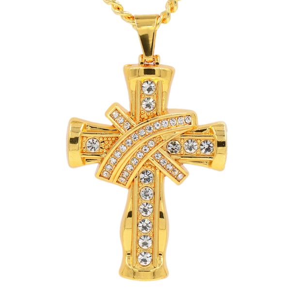 

hip hop cross gold pendants necklaces & pendants bling bling iced out crystal necklaces stainless steel rope chain, Silver