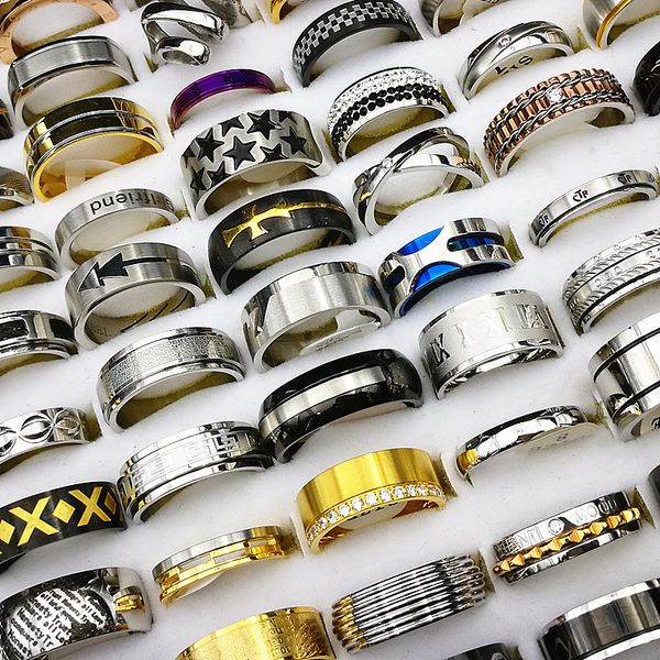 

wholesale bulk lots 50pcs/lot mix styles top quality stainless steel rings for men women wedding band jewelry brand new