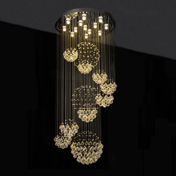 

Duplex floor LED crystal chandelier staircase light simple modern villa hotel lobby living room hollow light