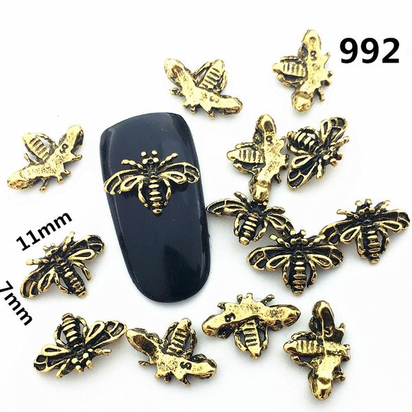

10pcs japan korea new style 3d nail art decoration alloy kawaii bee retro metal nail accessory diy tool for manicure, Silver;gold