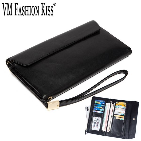 

vm fashion kiss genuine leather women/men soft wallet women's coin purse for men mobile wallets famous male clutch money bag, Red;black