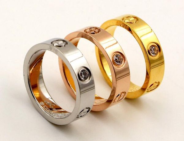 

new love korean version of the cross diamond necklace couple ring titanium steel men and women ring wedding ring rose gold jewelry, Golden;silver