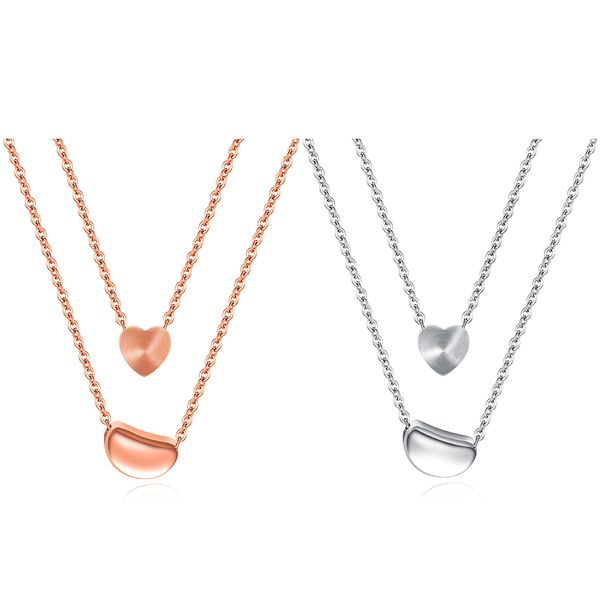 

ожерелье из нержавеющей стали в форме сердца циркон кулон дамы из розового золота ключицы цепи ожерелья бобы акации романтические украшения, Silver