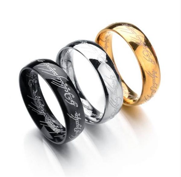 

hobbit letter rings black stainless steel the lord one rings titanium steel 6mm men rings, Silver