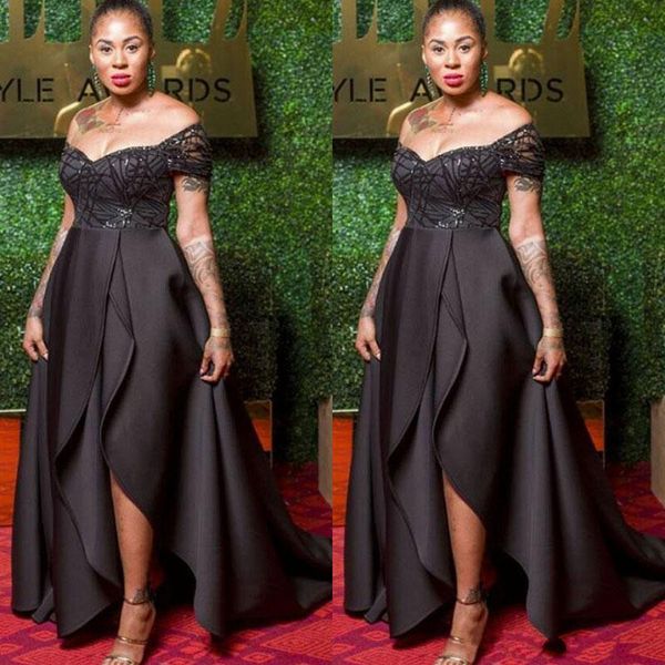

black side split prom dresses off shoulder sequins a line evening gowns plus size party dress