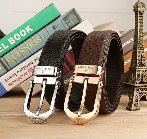 

Best selling pin buckle Classic Genuine Leather Letter Belts for Men Casual Belt 3.8cm Width Black Brown Ceinture homme