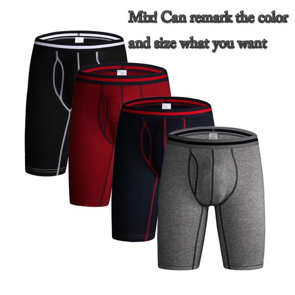 Cuecas esportivas cuecas masculinas boxer breve algodão longo desempenho proteger a coxa tecido macio e bolsa 3D