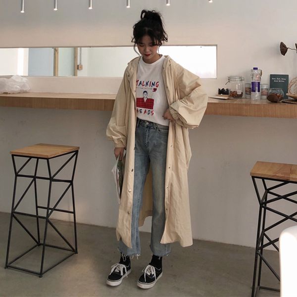 

симпатичные свободные пальто для женщин толстовка с капюшоном полный рукав дамы пальто ветровка твердые молния осень уличная одежда, Tan;black