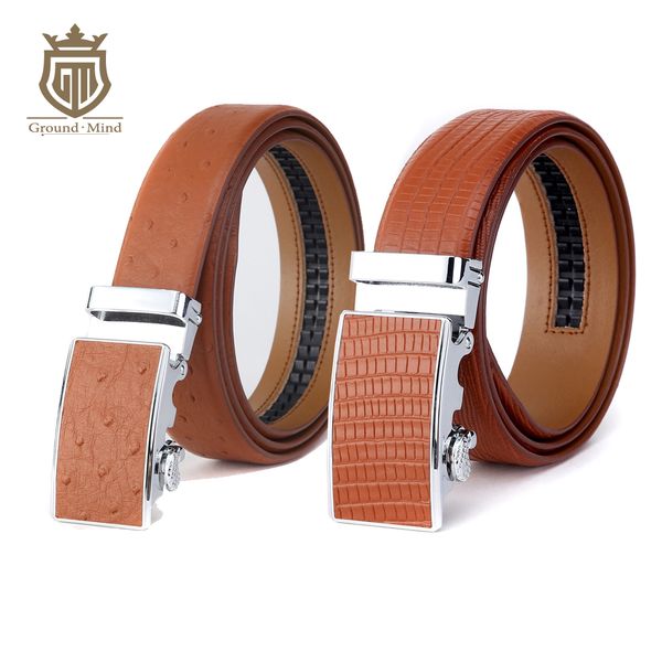 

luxury genuine leather belts men lizard ostrich brand designer automatic buckle real cowhide belt man 100-125cm 213, Black;brown