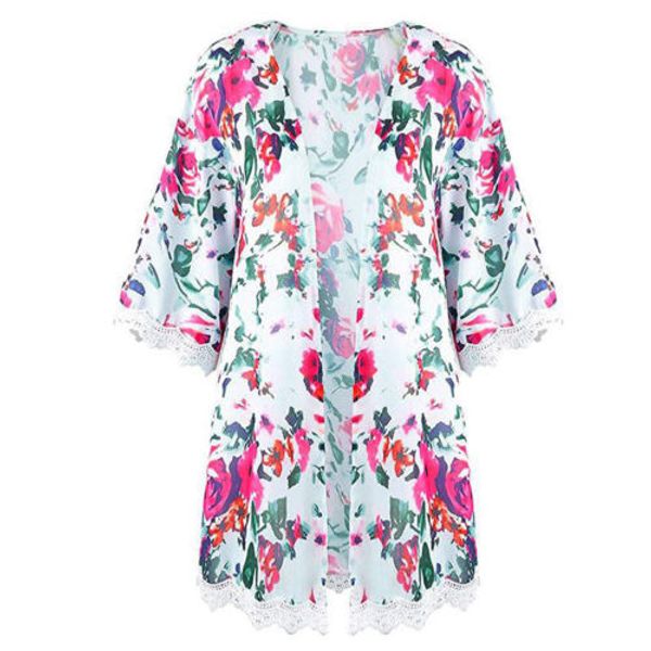 

women clothing floral lace loose shawl kimono cardigan boho chiffon coat jacket blouse casual women clothing, Black;brown