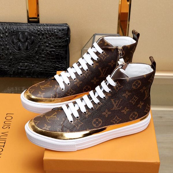 

Flash Deals 2019 Men Designer Luxury High Top Casual Shoes FRONTROW Brown Leather Fashion Trainer Mens Brand Designers Sneaker with Box