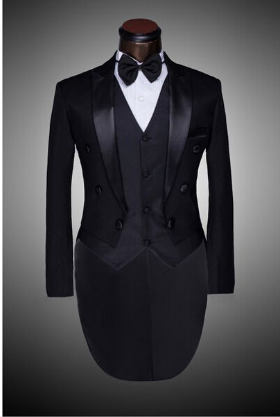 

black groomsmen peak lapel groom tuxedos tailcoat/morning style men suits wedding/prom man blazer( jacket+pants+vest+bow tie )m183, Black;gray