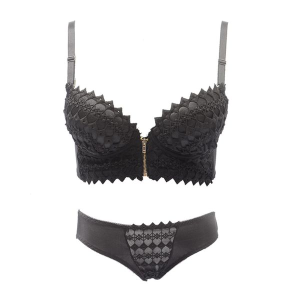 

ningsige lady embroidery front zipper padded lingerie push up solid bra sets, Red;black