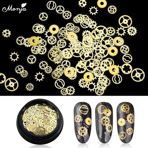 

monja 1 box nail art ultra thin slices mixed wheel gears steam charms flakes steampunk metal 3d decorations accessories, Silver;gold