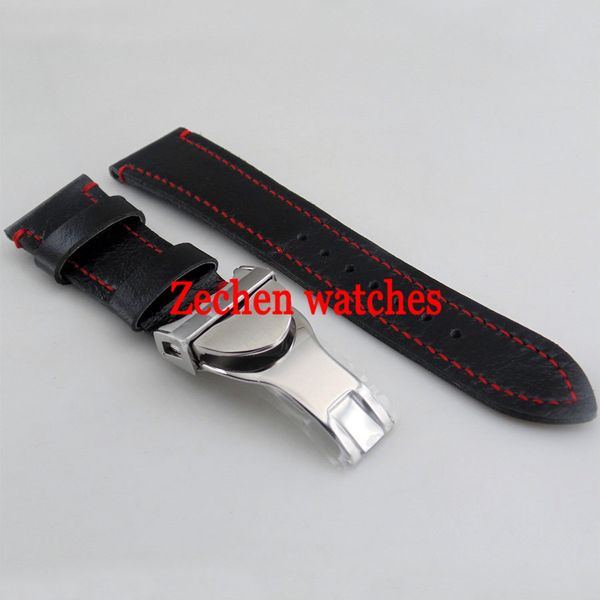 

goutent 22mm black leather watch strap 316l steel deployment buckle watch bands, Black;brown