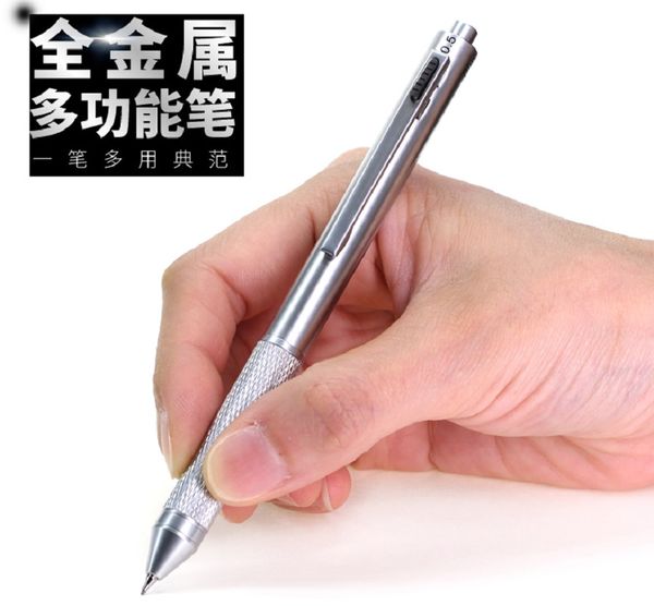 

metal multi-function 3 color ball pen with pencil compound pen office student business creative 1pcs/lot, Black;red