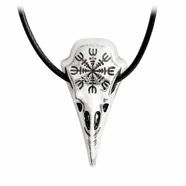 

viking compass rune crow pendant necklace pirates vintage northern europe totem gold&silver plunder skull leather fashion man