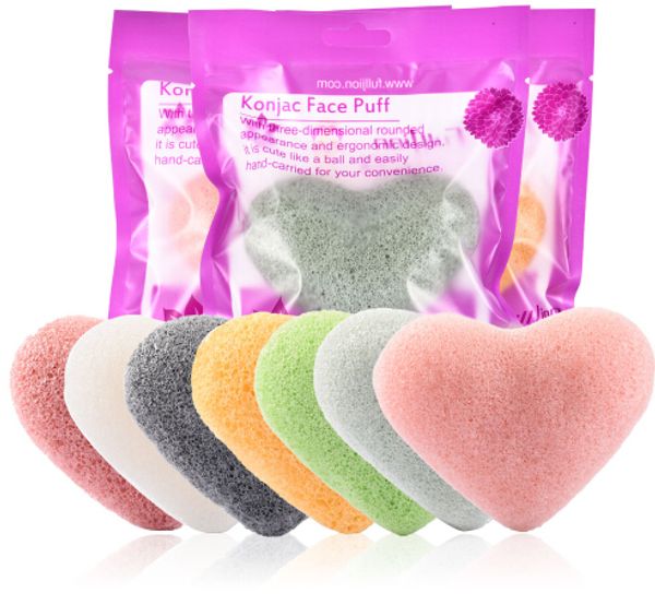 

cosmetic puff natural konjac sponge face cleaning sponge wash flutter heart shape konjac puff facial cleanser tool