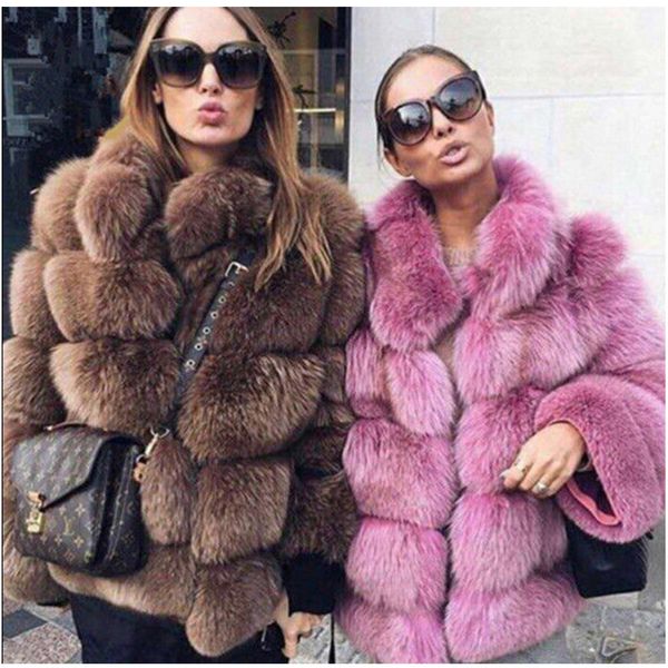 

2018 new winter coat women faux fur coat plus size women stand collar long sleeve faux fur jacket gilet fourrure y26, Black
