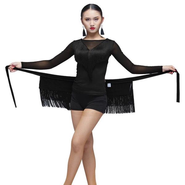 

latin dance dress new skirt practice triangle towel buttocks towel female lace tassels skirt 1pc with safety pant, Black;red