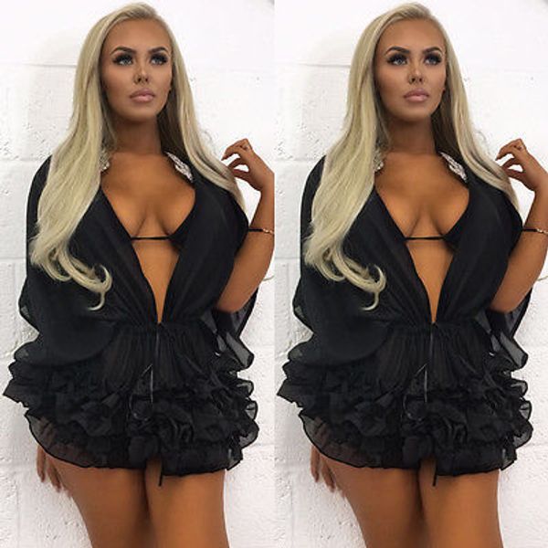

women bathing suit chiffon vintage bikini swimwear beach bohemia kaftan flouncing ruffled one-piece suits 5 colors, White;black