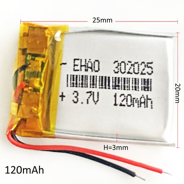 302025 3.7 V 120 mAh Li-polímero LiPo Bateria Recarregável com PCM borad Para mini speaker Mp3 bluetooth relógio inteligente GPS Gravador de DVD fone de ouvido