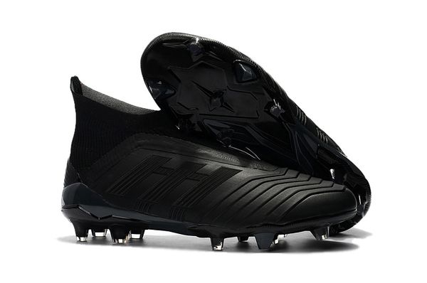 

full black 100% original football boots messi soccer cleats without lace predator 18+ fg outdoor soccer shoes mens slip-on soccer boots