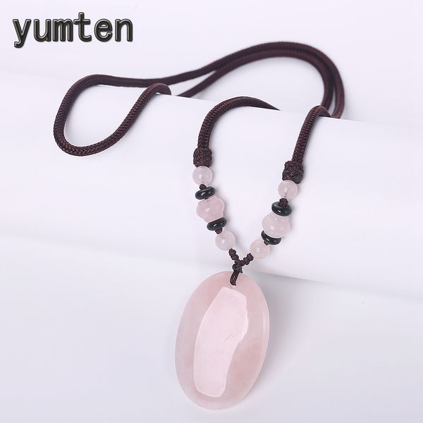 

yumten natural crystal necklace stone pendant chain ethnic women jewellery round pink bead ornament rope chain friendship sky, Silver