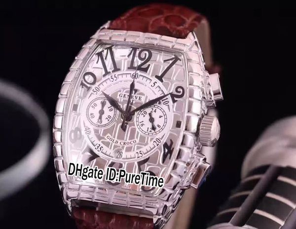 

new black croco 8880 cc at blk cro cracking silver dial miyota quartz chronograph mens watch satch brown leather watches puretime 55a1, Slivery;brown