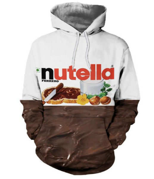 

new fashion women/men nutella pattern funny 3d printed casual long sleeve autumn winter hoodies sweatshirt k135, Black