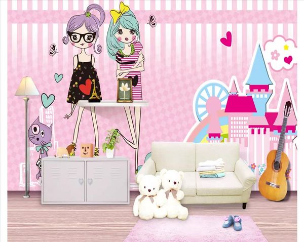 

custom 3d wall murals wallpaper 3d p wallpaper murals cartoon little girl on pink children's room background wall home decoration