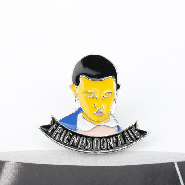 

stranger things eleven friends don't lie enamel brooches pins for women men children fashion clothes backpack hat lapel pins 12pcs/lot, Gray