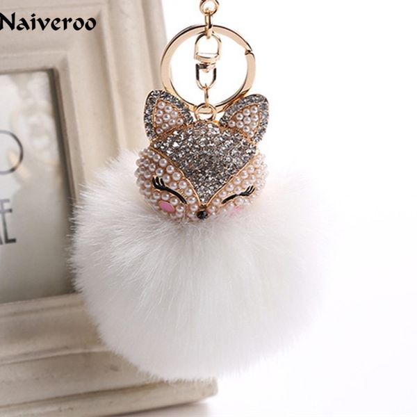 

lovely crystal faux fur keychains women key ring trinket suspension on bags car key chain keyrings toy gifts llaveros 7c0394, Silver