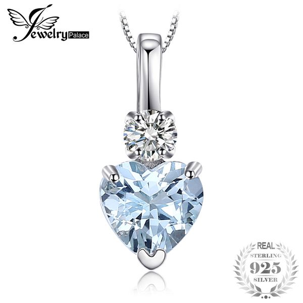 

jewelrypalace heart love 0.8ct natural aquamarine white z pendant 925 sterling silver necklace fine jewelry 2018 new design