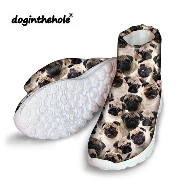 

doginthehole women ankle boots for pug dog 3d printing winter boots warm shoes ladies cute puppy pattern snow slip-on flat, Black