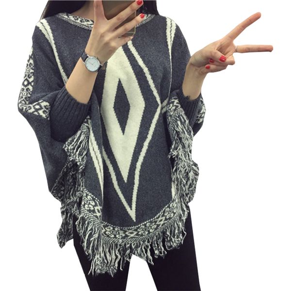 

women's sweaters 2017 tassel sweater women loose bat sleeve knit cloak european and american pullovers vestidos mmy17151, White;black