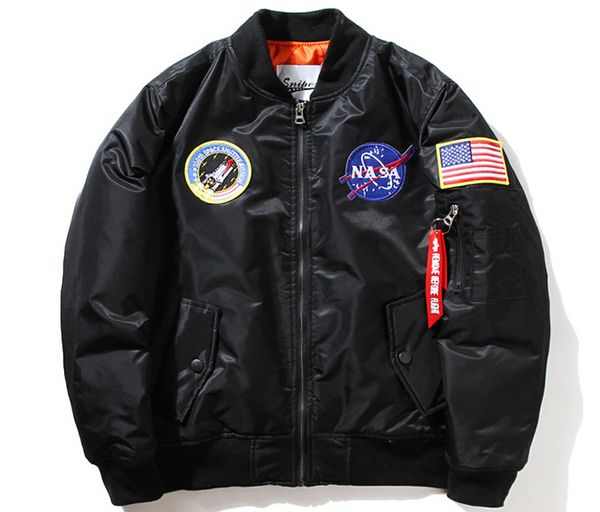 

fall and winter mens casual flight pilot short coat three color nasa embroidery baseball logo, Black;brown