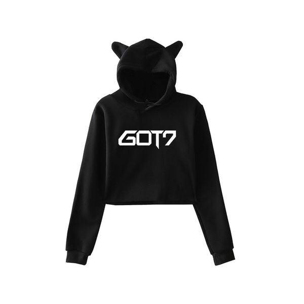

blackday kpop fashion autumn got7 cropped hoodies fleece women hoody harajuku cute cat ear hoodies sweatshirts moletom pullover, Black