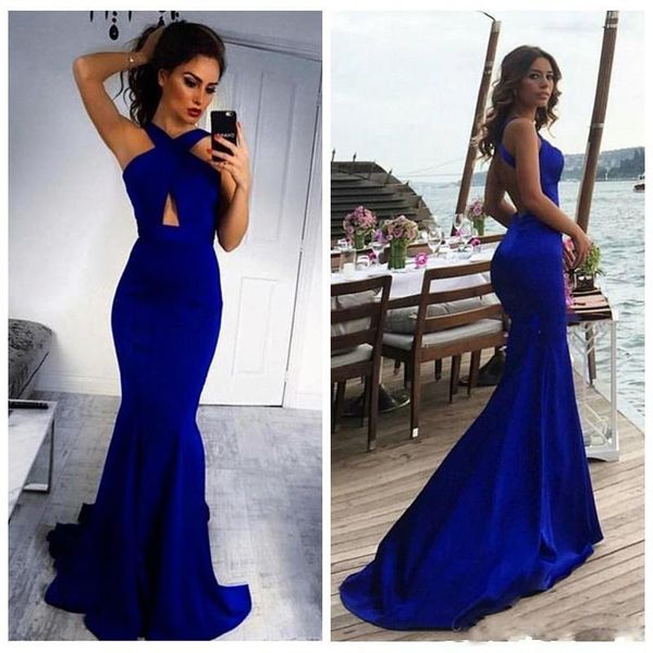 

simple royal blue mermaid prom dresses beach evening dresses 2020 hollow backless party gowns satin long black girl prom dresses cheap