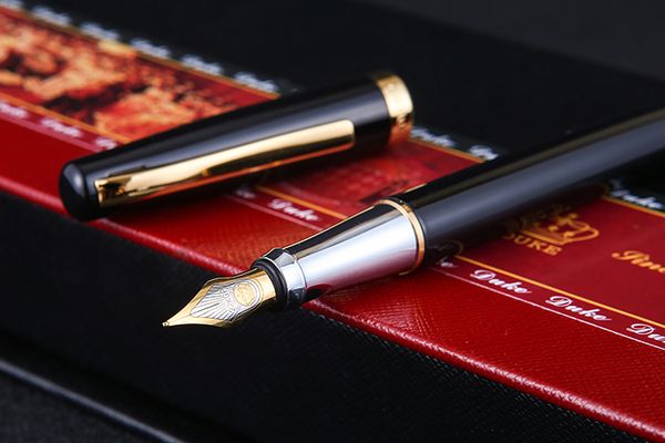 

high-end business matt black metal golden classic business gift fountain pen