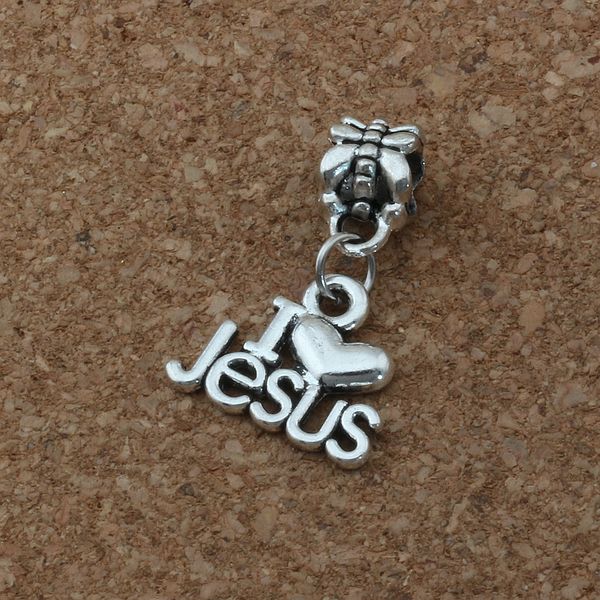 

mic .100pcs/lot dangle antiqued silver alloy i love jesus charm big hole bead fit charm bracelet jewelry 23x16mm a-171a, Bronze;silver