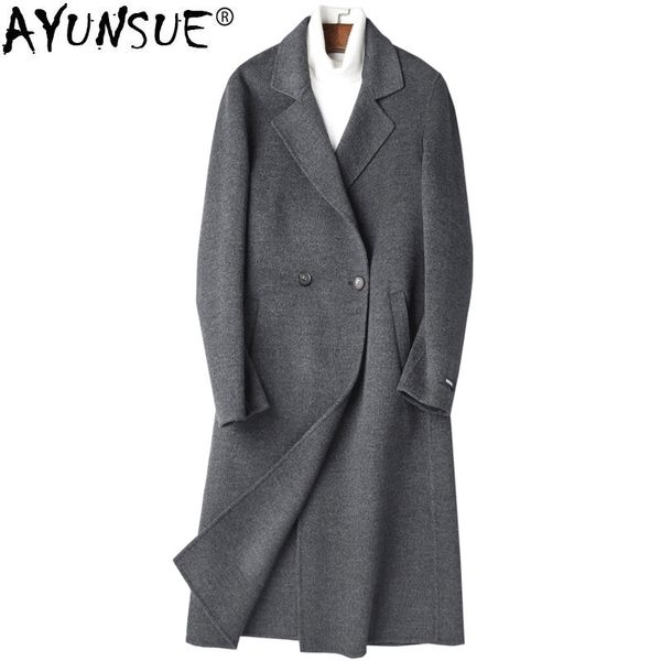 

ayunsue 100% wool coat autumn 2018 winter jacket men handmade double-sided woolen coats mens korean jackets abrigo hombre my1330, Black