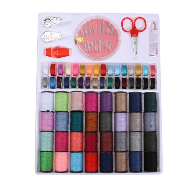 

100pcs portable storage box travel set sewing kits box needle measure scissor thimble sewing threads scissor thimble home tools, Black;white