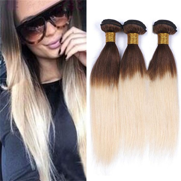 8a Malaysian Straight Ombre Blonde Hair Bundles Brown Roots Blonde