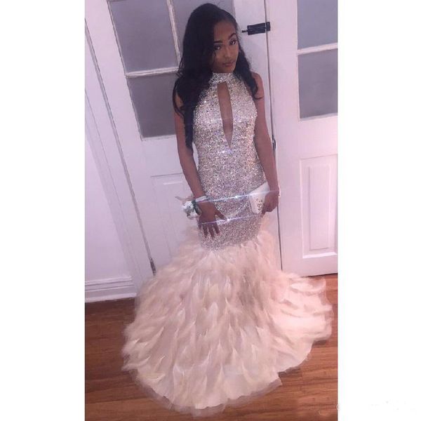 

Luxury Prom Dresses 2K17 Long Rhinestones Beaded Formal Dresses Evening Wear With High Neck Arabic Party Pageant Gowns